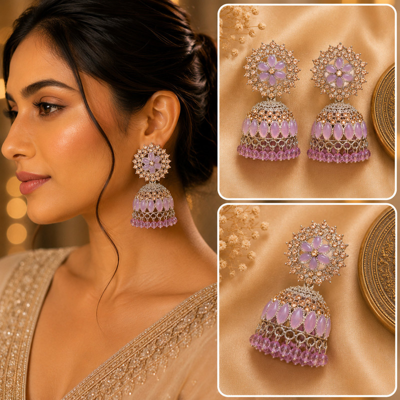 Sova Royal Pastel Wedding & Festive Statement Beads Alloy Jhumki Earring, Drops & Danglers