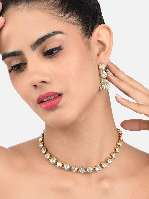 ZAVERI PEARLS Stone Gold-plated Gold, White Jewellery Set(Pack of 1)